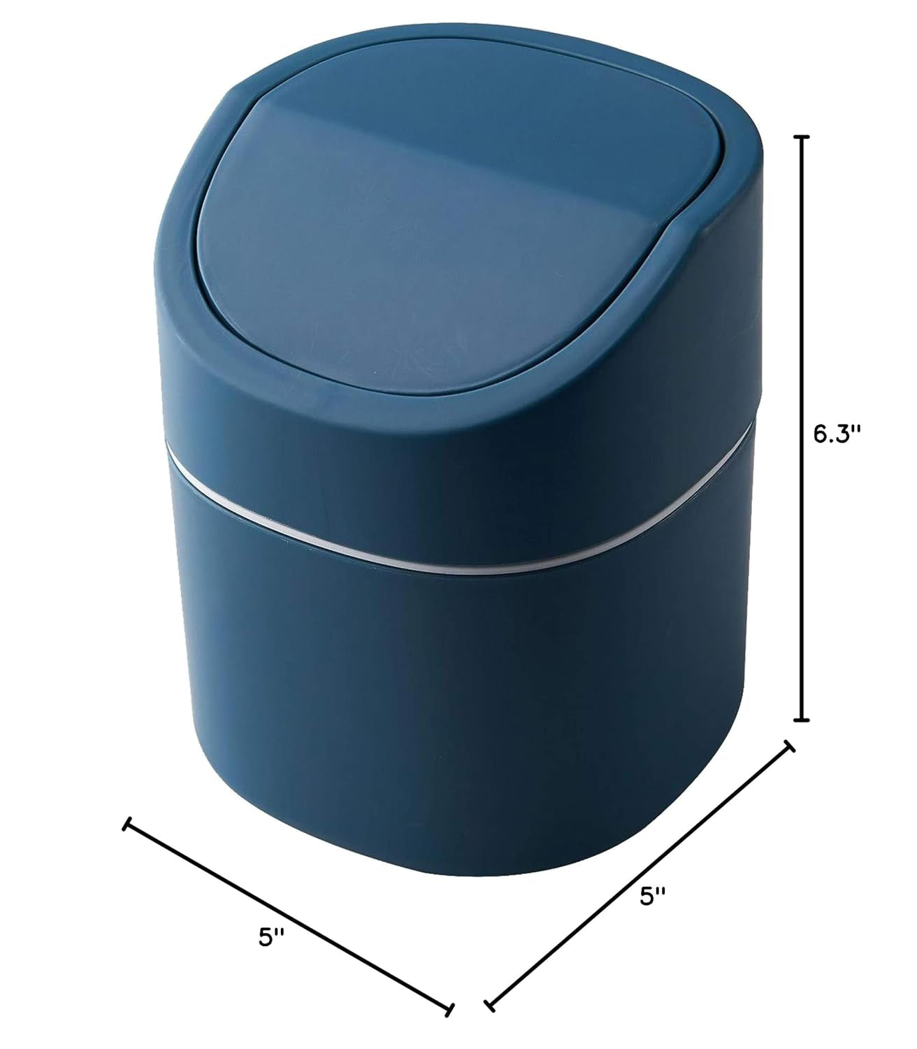 Modern Plastic Mini Trash Can with Lid Wastebasket for Office Desk, Bathroom Vanity, Desktop, Tabletop or Coffee Table - 2 Liter Mini Desk Can with Productivity Pack (Square Swing - Blue)