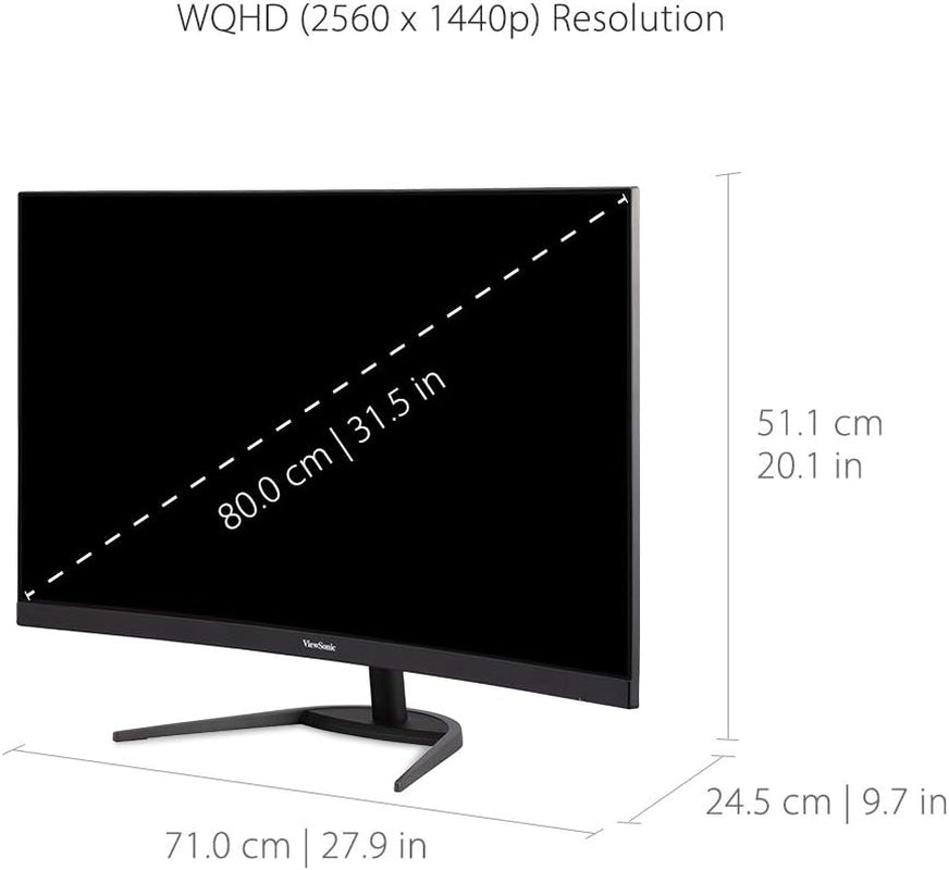 VX3268-2KPC-MHD 32 Inch Curved 1440P 1Ms 144Hz Gaming Monitor with Freesync Premium, Eye Care, HDMI and Displayport