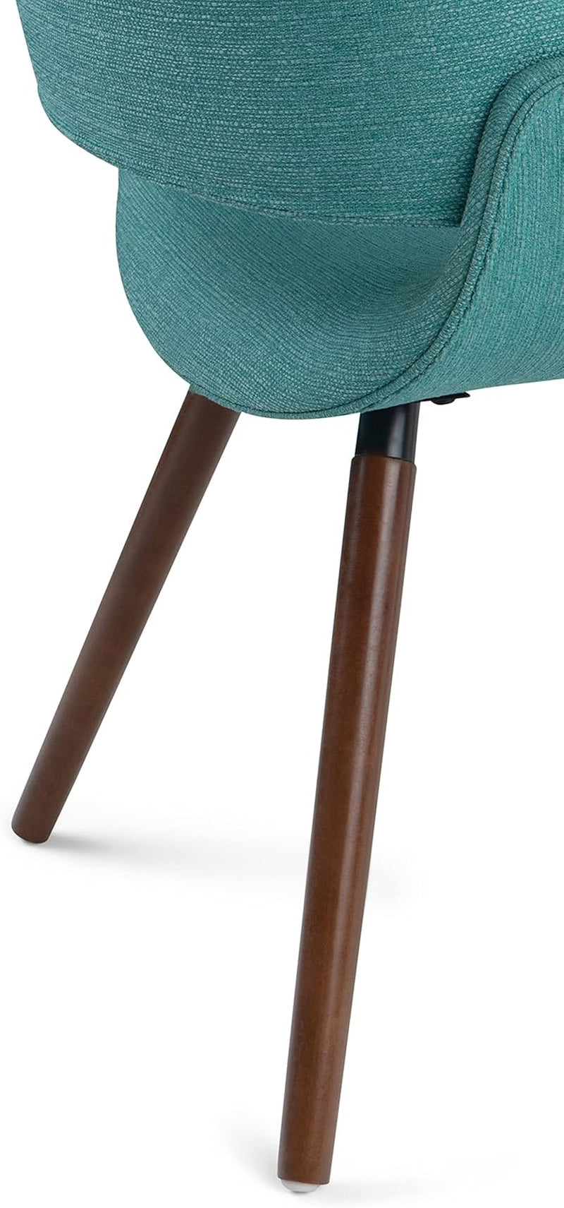 Malden Dining Chairs - Upholstered Bentwood Frame and Woven Fabric Kitchen Chair in Turquoise Blue, Modern Dining Room Seating with Curved Contoured Back, Walnut Veneer Legs and Padded Seat