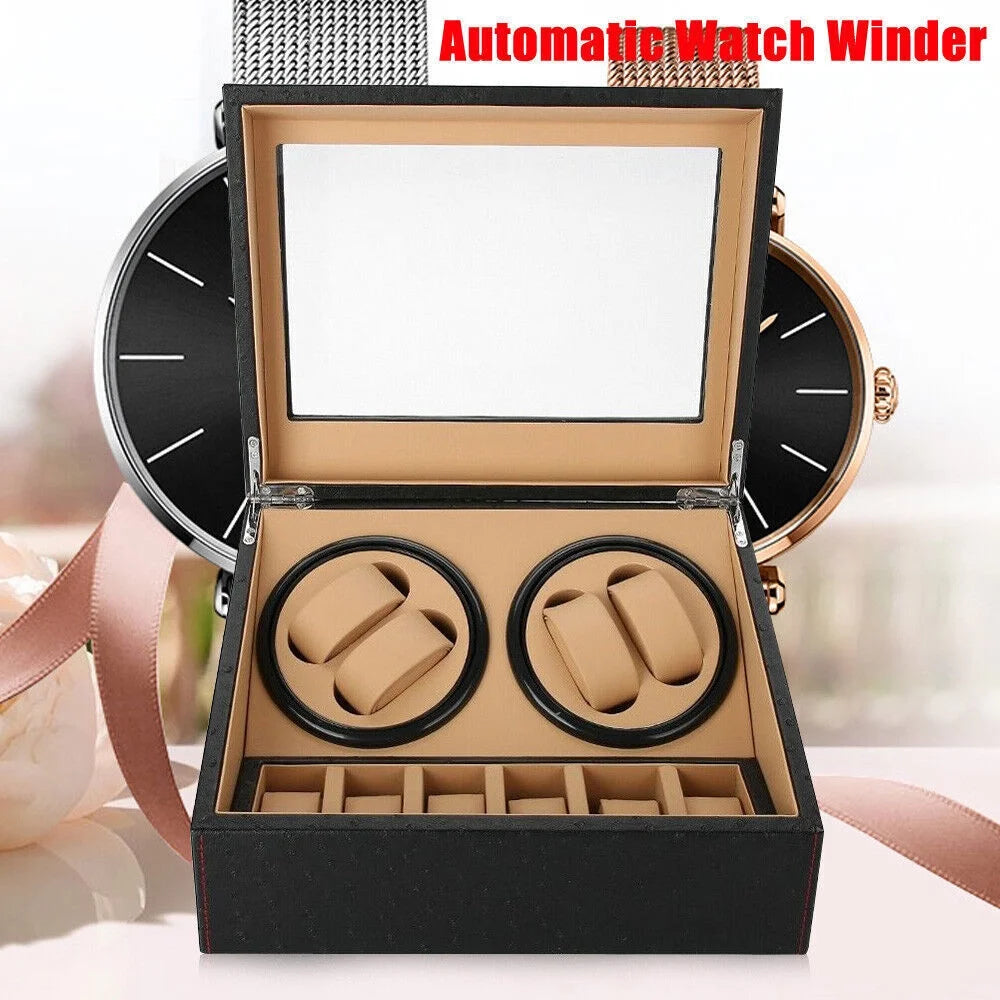 4+6 Slots Auto Rotating Watch Winder Display Box Case Leather Storage Holder Box