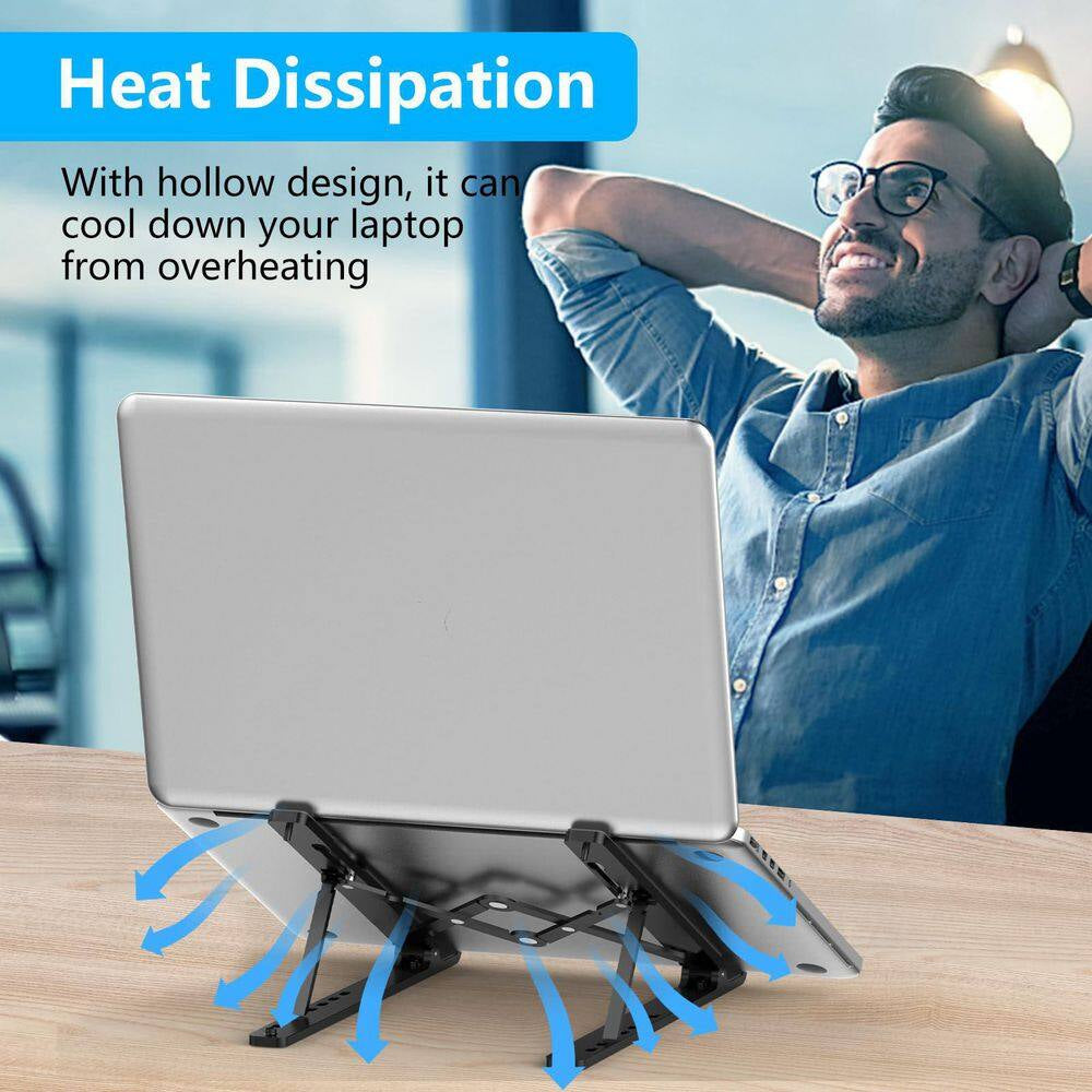 Adjustable Laptop Stand Portable Riser for Desk Foldable Ventilated Cooling Holder for 10-15.6 Laptops Tablets