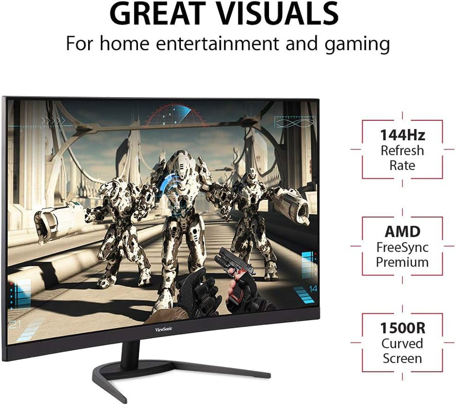 VX3268-2KPC-MHD 32 Inch Curved 1440P 1Ms 144Hz Gaming Monitor with Freesync Premium, Eye Care, HDMI and Displayport