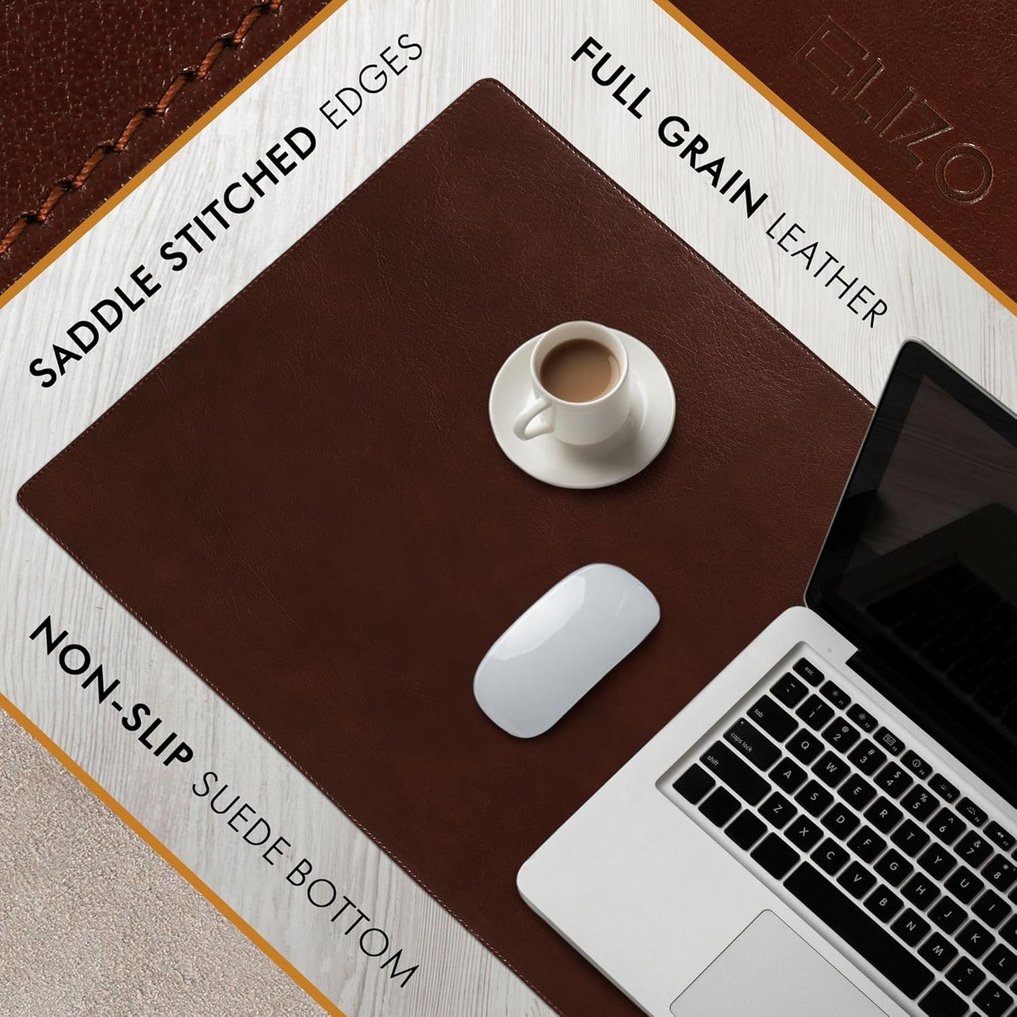 Leather Desk Mat Desk Pad Blotter Set - Real Full-Grain Leather (32X16) 2-Layer Genuine Desk Cover Protector & Large Mouse Pad | Computer Keyboard Desk Accessories for Office & Home