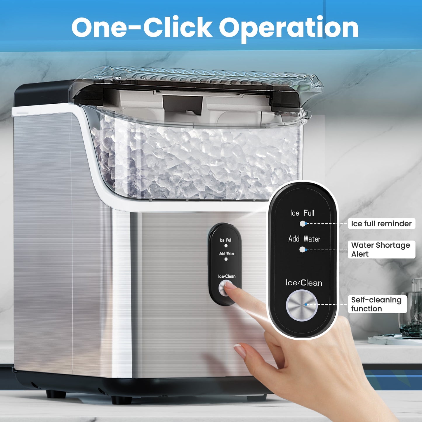 Nugget Ice Maker Countertop, Pebble Ice Maker Machine with 35Lbs/24H Soft Ice, Self-Cleaning, for Home/Kitchen/Office (Silver)