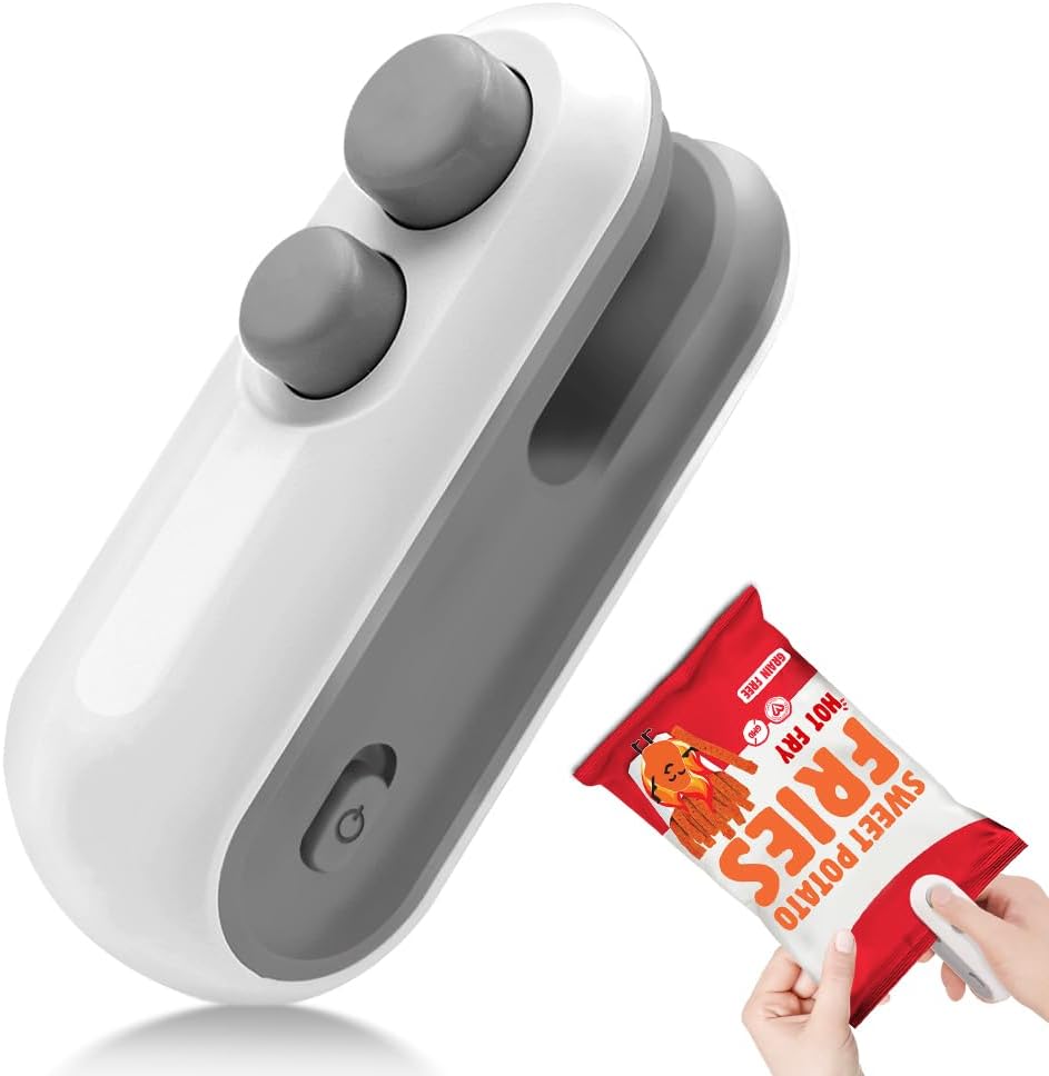 Mini Bag Sealer, 2 in 1 USB Rechargeable Bag Sealers Heat Seal Cutter, Handheld Chip Bag Sealer, Portable Resealer Machine for Plastic Bags Food Storage Snacks Freshness