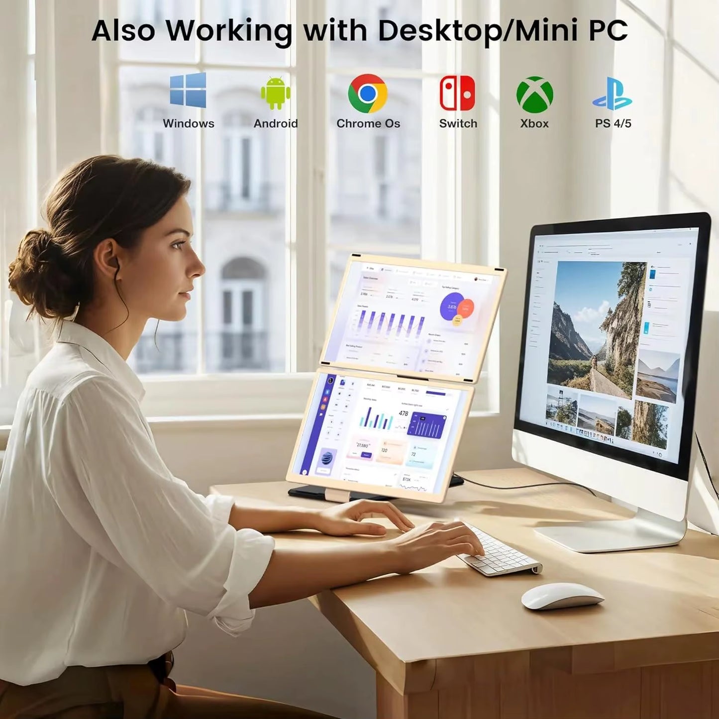 15.6 INCH FHD 1080P LCD Portable Monitor S6 Triple Laptop Screen Extender Dual Monitors Screen for Windows/Mac except M1/M2 Chip