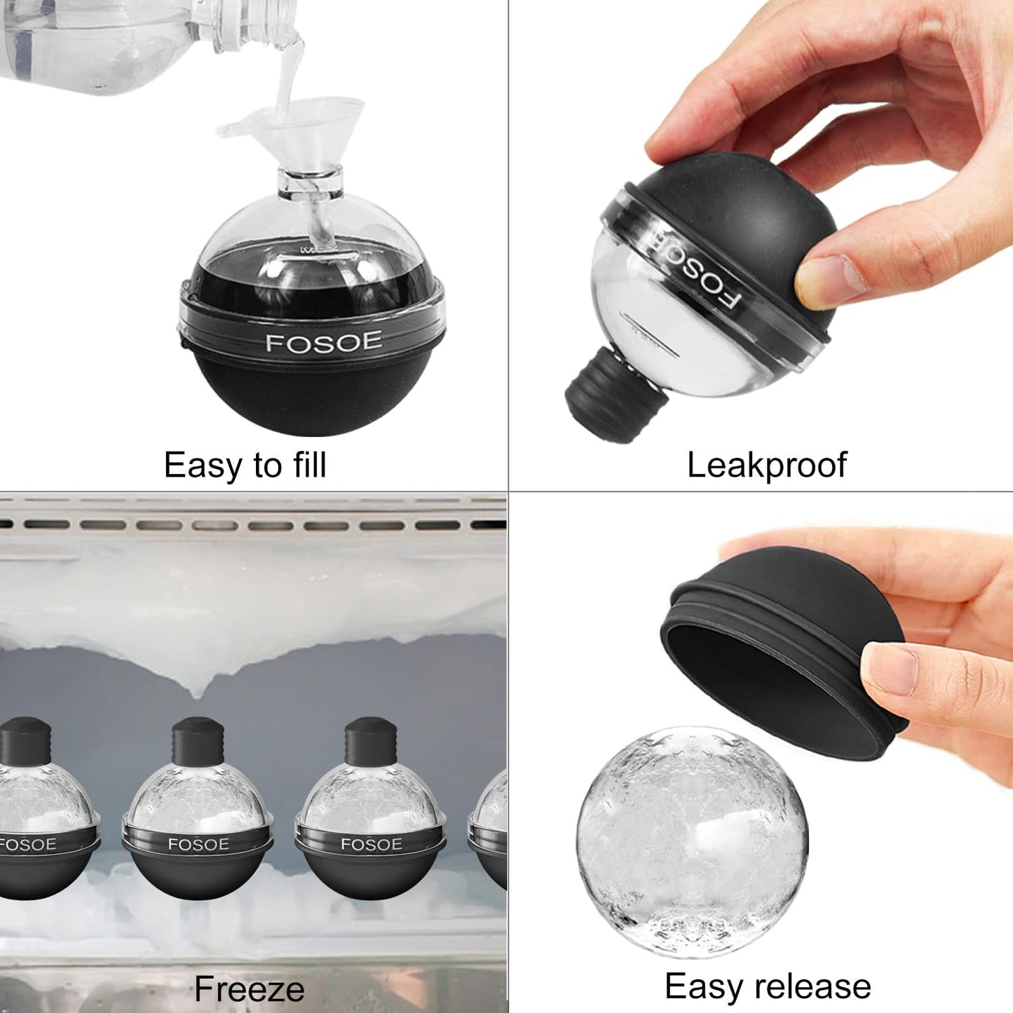Silicone Ice Ball Molds for Whiskey - Set of 4 round Makers with Lids