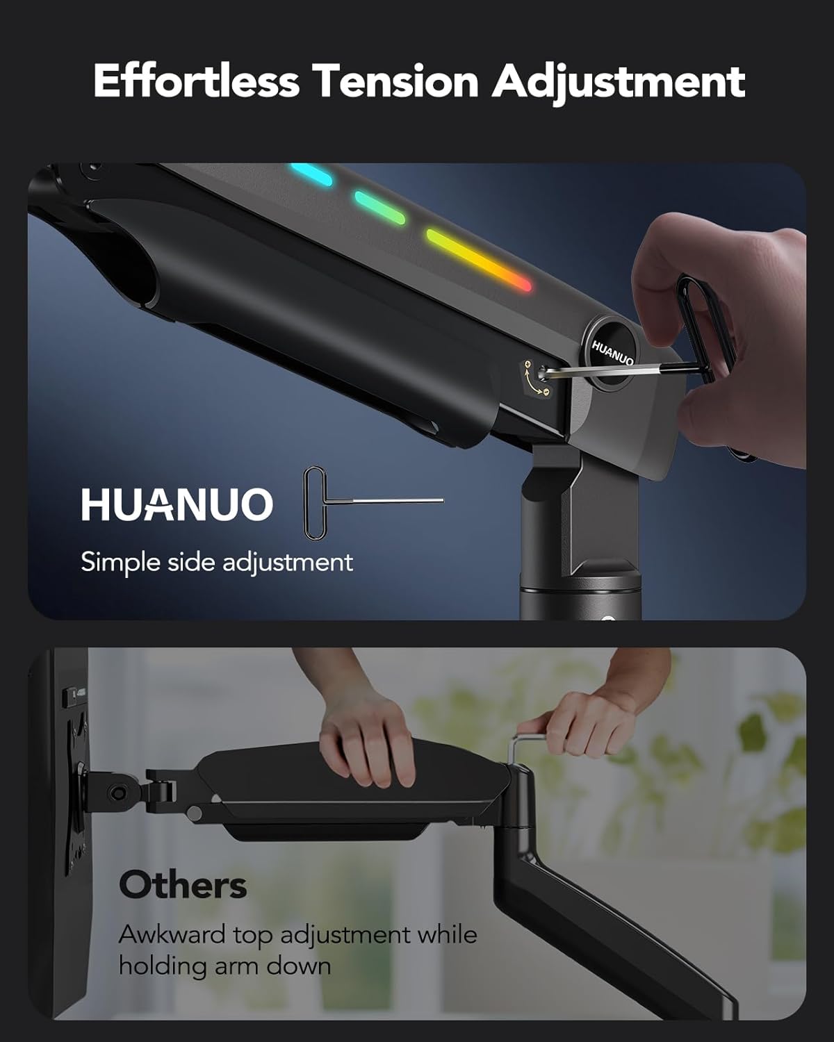 RGB Monitor Arm for Ultrawide Screens up to 57″, Heavy-Duty Single Mount Holds 44 Lbs, Fully Adjustable Gaming Monitor Arm with C-Clamp & Grommet Base, Max VESA 100 X 100Mm