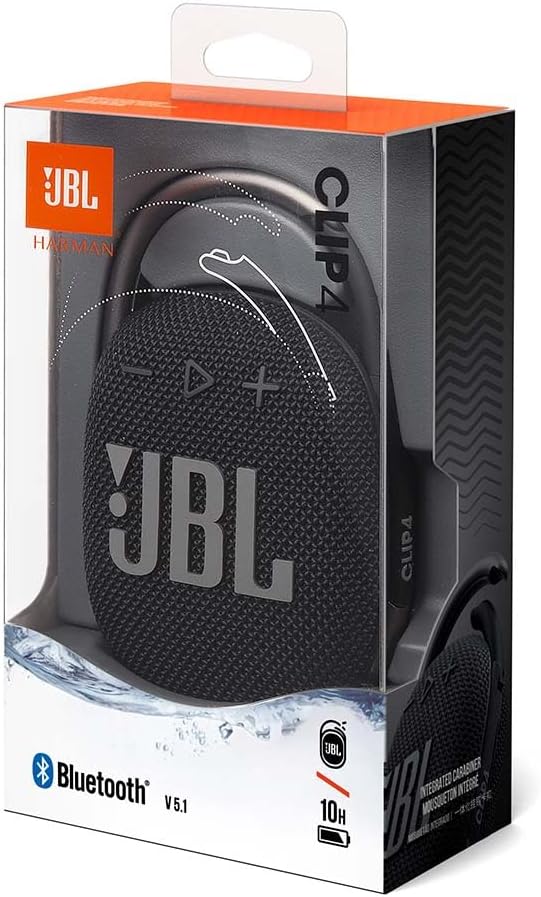 Clip 4 - Portable Bluetooth Speaker with a Built-In Battery, IP67 Waterproof and Dustproof, Compact Size and Great Sound. - Black