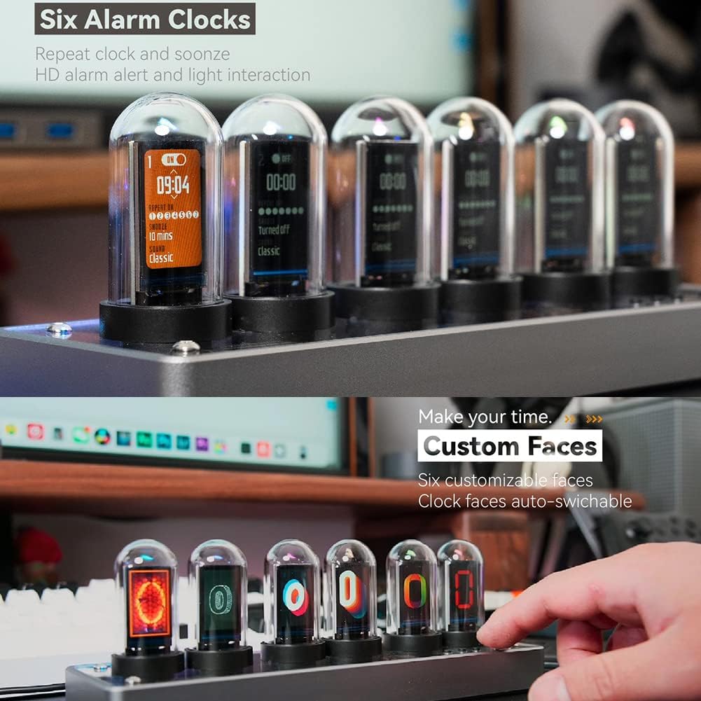 Stunning IPS Nixie Tube Clock: DIY Digital Design with 6-Bit LCD, 12/24 Hour Modes, RGB Backlight - Perfect for Home Decor & Unique Gifts!