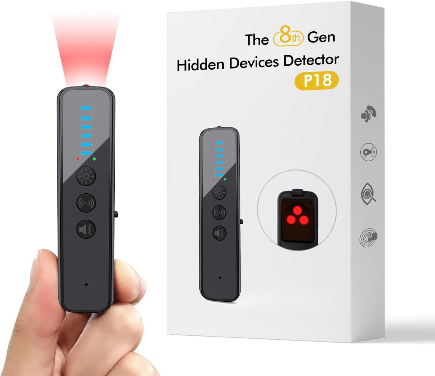 Upgraded Hidden Camera Detector - Ai-Powered Anti-Spy Device, GPS Tracker & Bug Detector, Portable RF Signal Scanner for Hotels, Travel, Home & Office (Black)