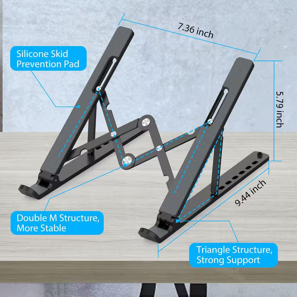 Adjustable Laptop Stand Portable Riser for Desk Foldable Ventilated Cooling Holder for 10-15.6 Laptops Tablets