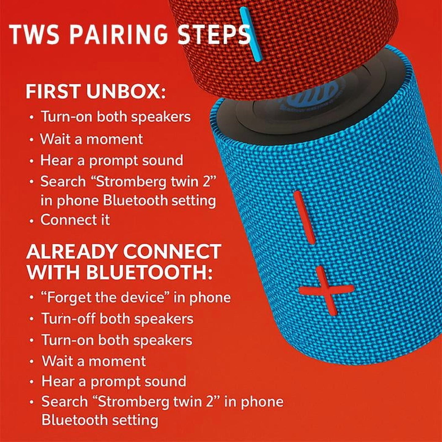 2-in-1 Waterproof Magnetic Bluetooth Speaker - Powerful 20W Stereo Sound, 24-Hour Playtime, True Wireless Pairing for Home, Outdoors & Travel