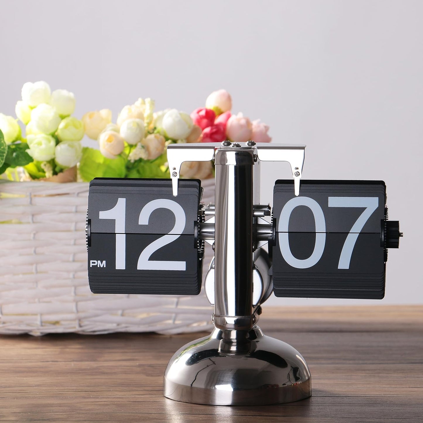Retro Digital Flip down Clock -Battery Powered Internal Gear Operated Clock for Home & Office Décor -Black