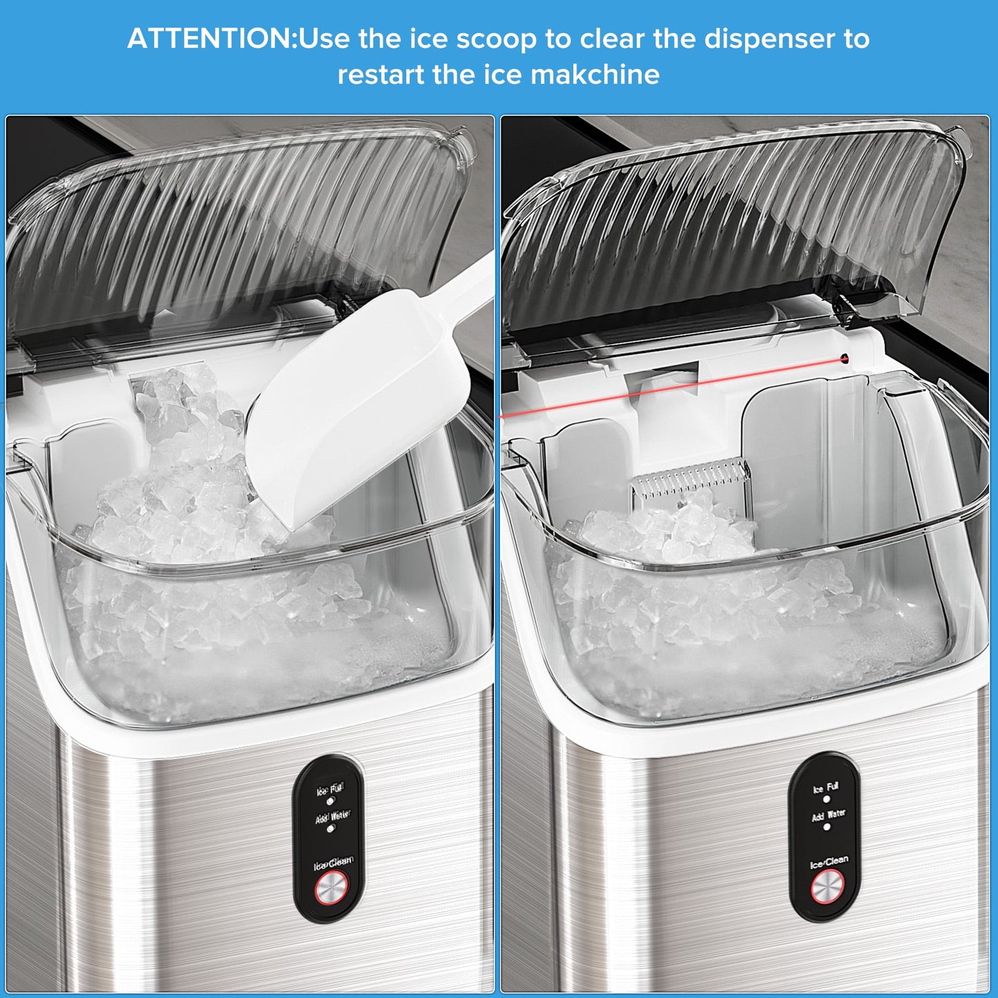 Nugget Ice Maker Countertop, Pebble Ice Maker Machine with 35Lbs/24H Soft Ice, Self-Cleaning, for Home/Kitchen/Office (Silver)