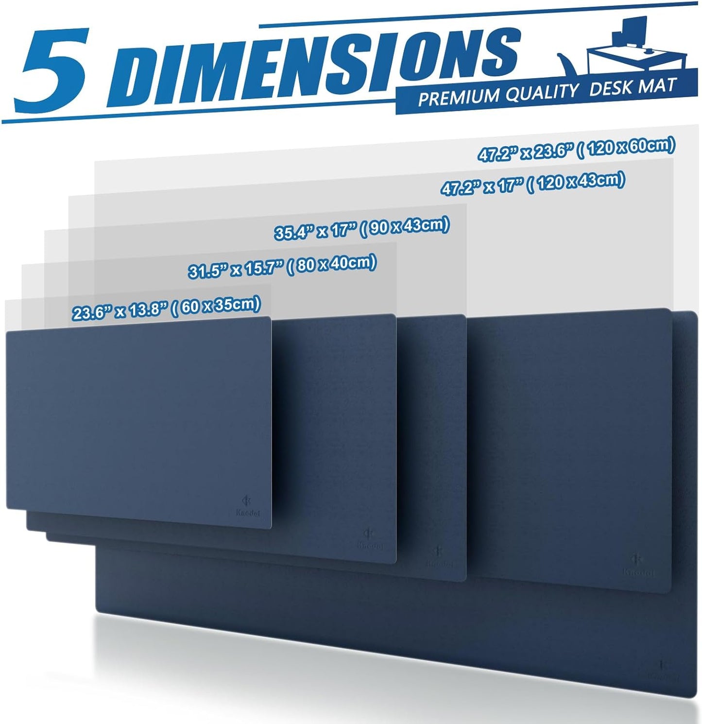 Small Office Leather Desk Mat, Mouse and Keyboard Pad, Computer and Laptop Mat, Desktop Protector and Cover, Writing Pad and Blotter (23.6"X13.8", Dark Blue)