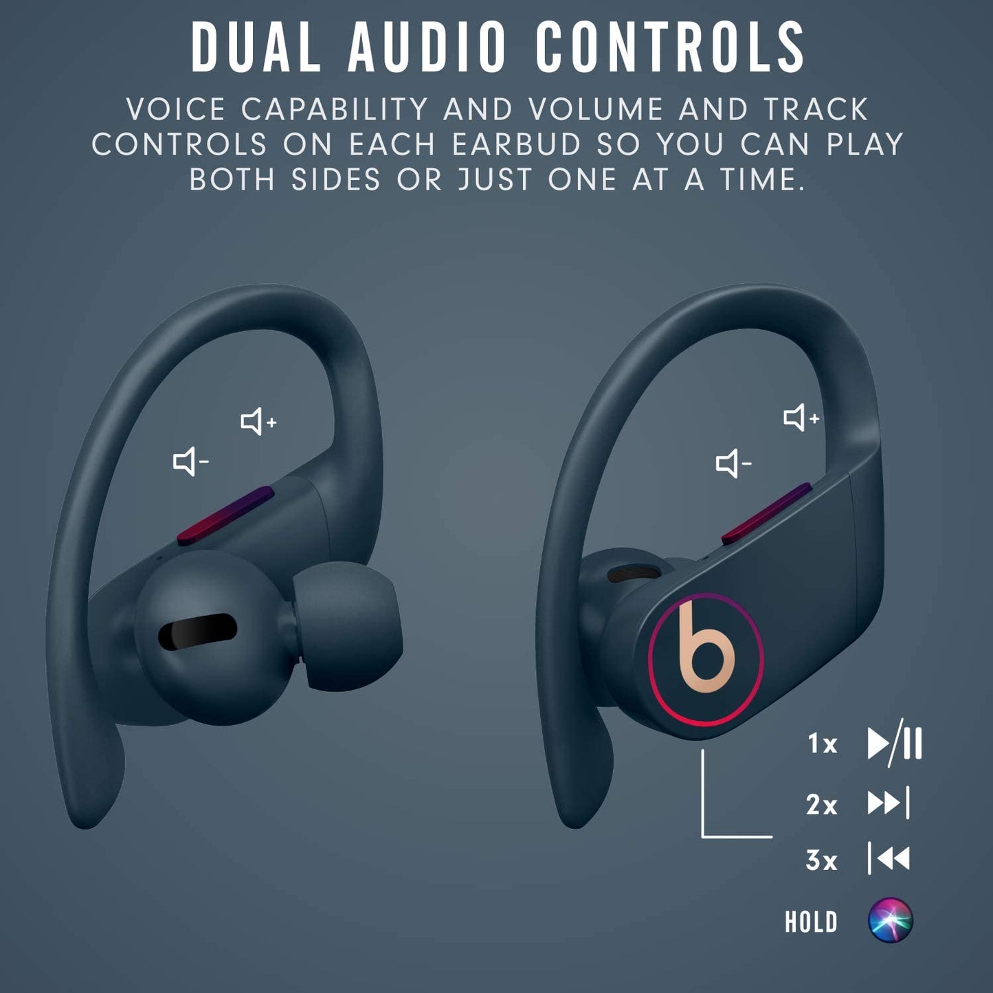 Power Pro Wireless Earbuds - H1 Headphone Chip, Class 1 Bluetooth Headphones, 9 Hours of Listening Time, Sweat Resistant, Built-In Microphone - Navy