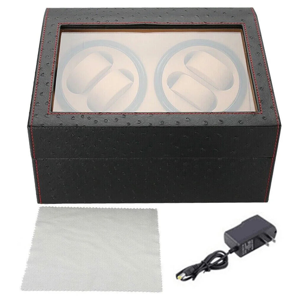 4+6 Slots Auto Rotating Watch Winder Display Box Case Leather Storage Holder Box