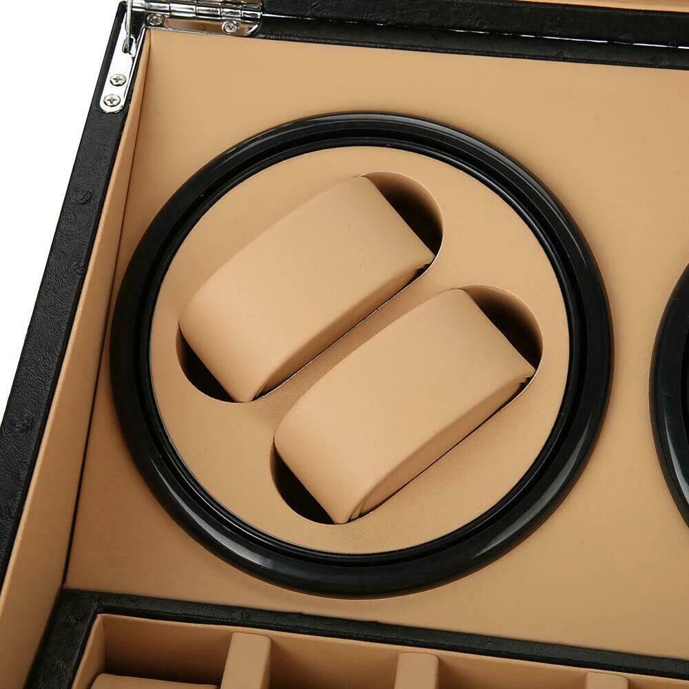 4+6 Slots Auto Rotating Watch Winder Display Box Case Leather Storage Holder Box
