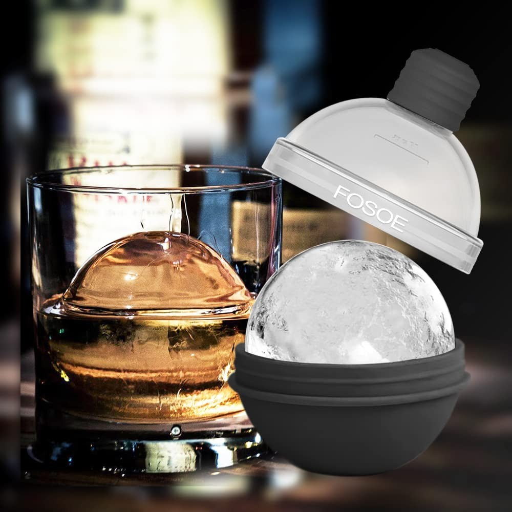 Silicone Ice Ball Molds for Whiskey - Set of 4 round Makers with Lids