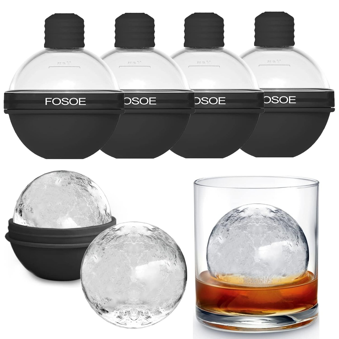 Silicone Ice Ball Molds for Whiskey - Set of 4 round Makers with Lids