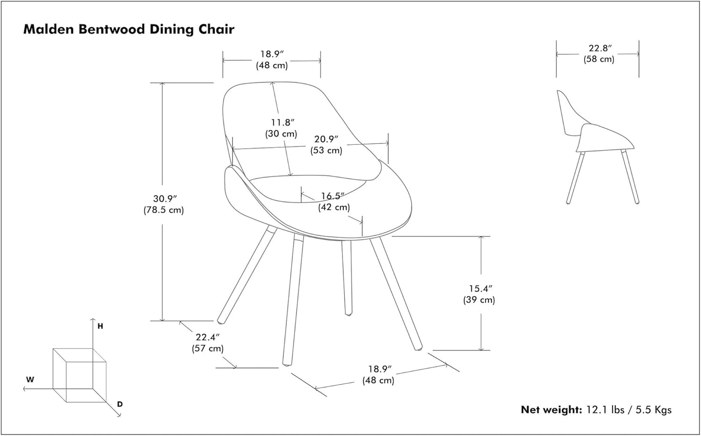 Malden Dining Chairs - Upholstered Bentwood Frame and Woven Fabric Kitchen Chair in Turquoise Blue, Modern Dining Room Seating with Curved Contoured Back, Walnut Veneer Legs and Padded Seat