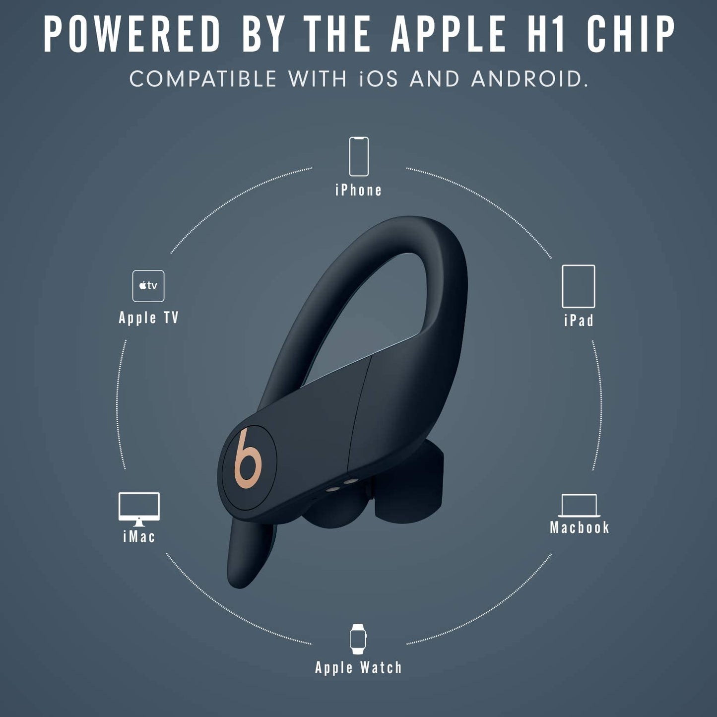 Power Pro Wireless Earbuds - H1 Headphone Chip, Class 1 Bluetooth Headphones, 9 Hours of Listening Time, Sweat Resistant, Built-In Microphone - Navy