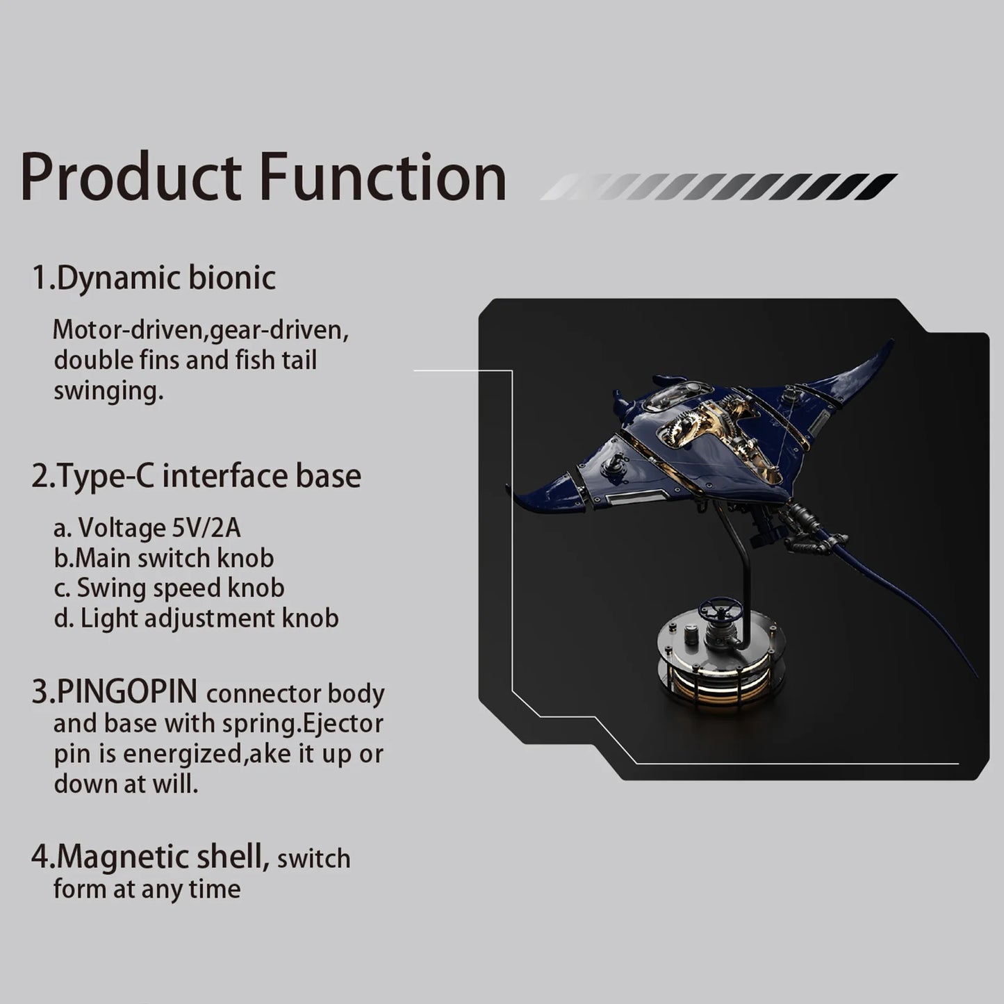 Build Mechanical Mobula Manta Ray Kinetic Sculpture Kits Metal Automata Toy