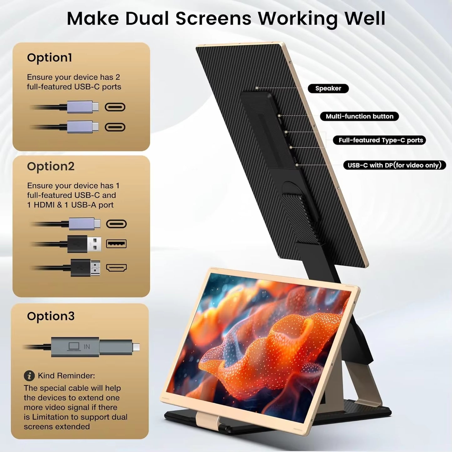 15.6 INCH FHD 1080P LCD Portable Monitor S6 Triple Laptop Screen Extender Dual Monitors Screen for Windows/Mac except M1/M2 Chip