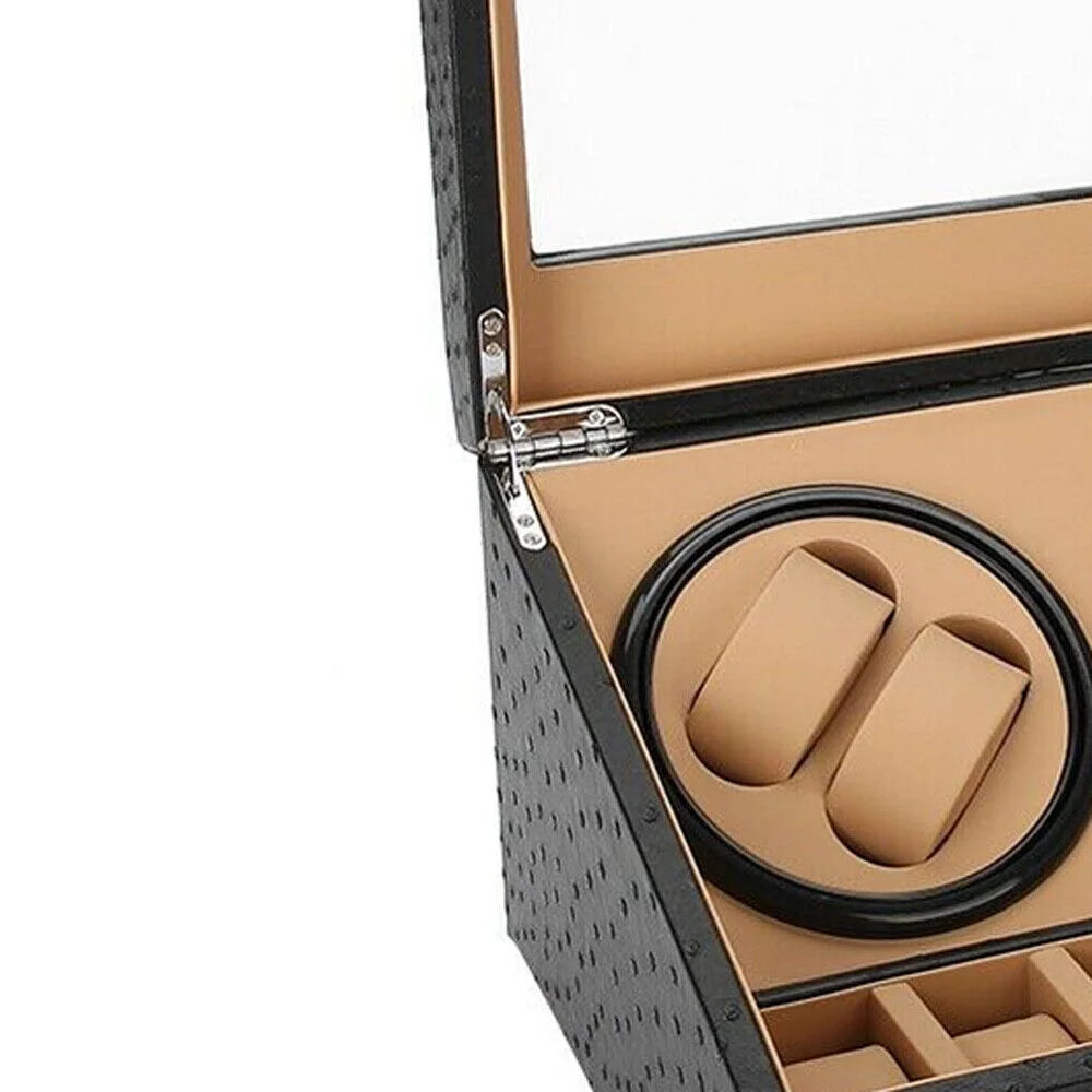 4+6 Slots Auto Rotating Watch Winder Display Box Case Leather Storage Holder Box