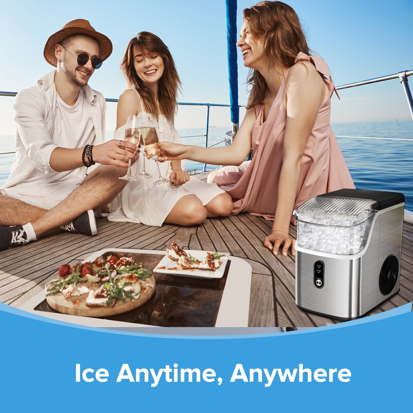 Nugget Ice Maker Countertop, Pebble Ice Maker Machine with 35Lbs/24H Soft Ice, Self-Cleaning, for Home/Kitchen/Office (Silver)