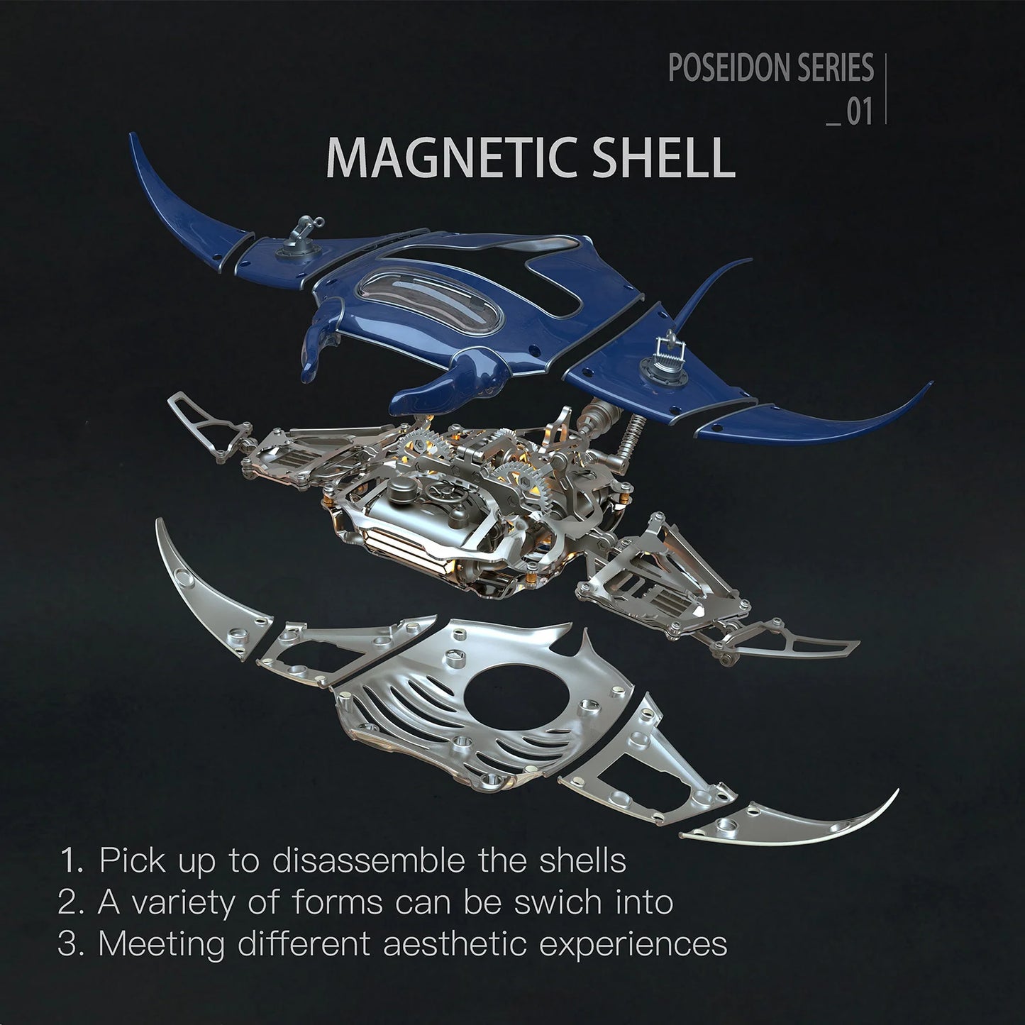 Build Mechanical Mobula Manta Ray Kinetic Sculpture Kits Metal Automata Toy