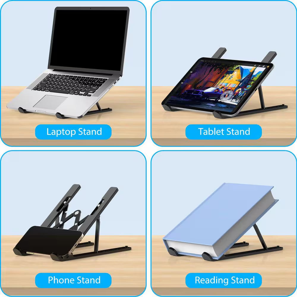 Adjustable Laptop Stand Portable Riser for Desk Foldable Ventilated Cooling Holder for 10-15.6 Laptops Tablets