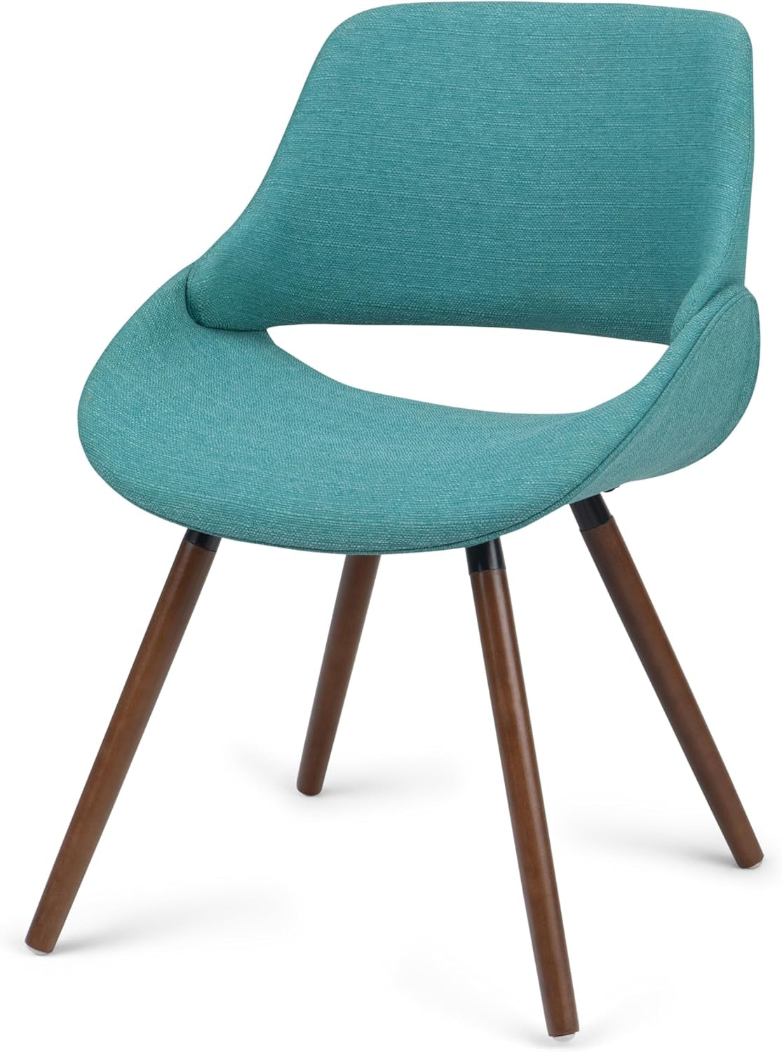 Malden Dining Chairs - Upholstered Bentwood Frame and Woven Fabric Kitchen Chair in Turquoise Blue, Modern Dining Room Seating with Curved Contoured Back, Walnut Veneer Legs and Padded Seat