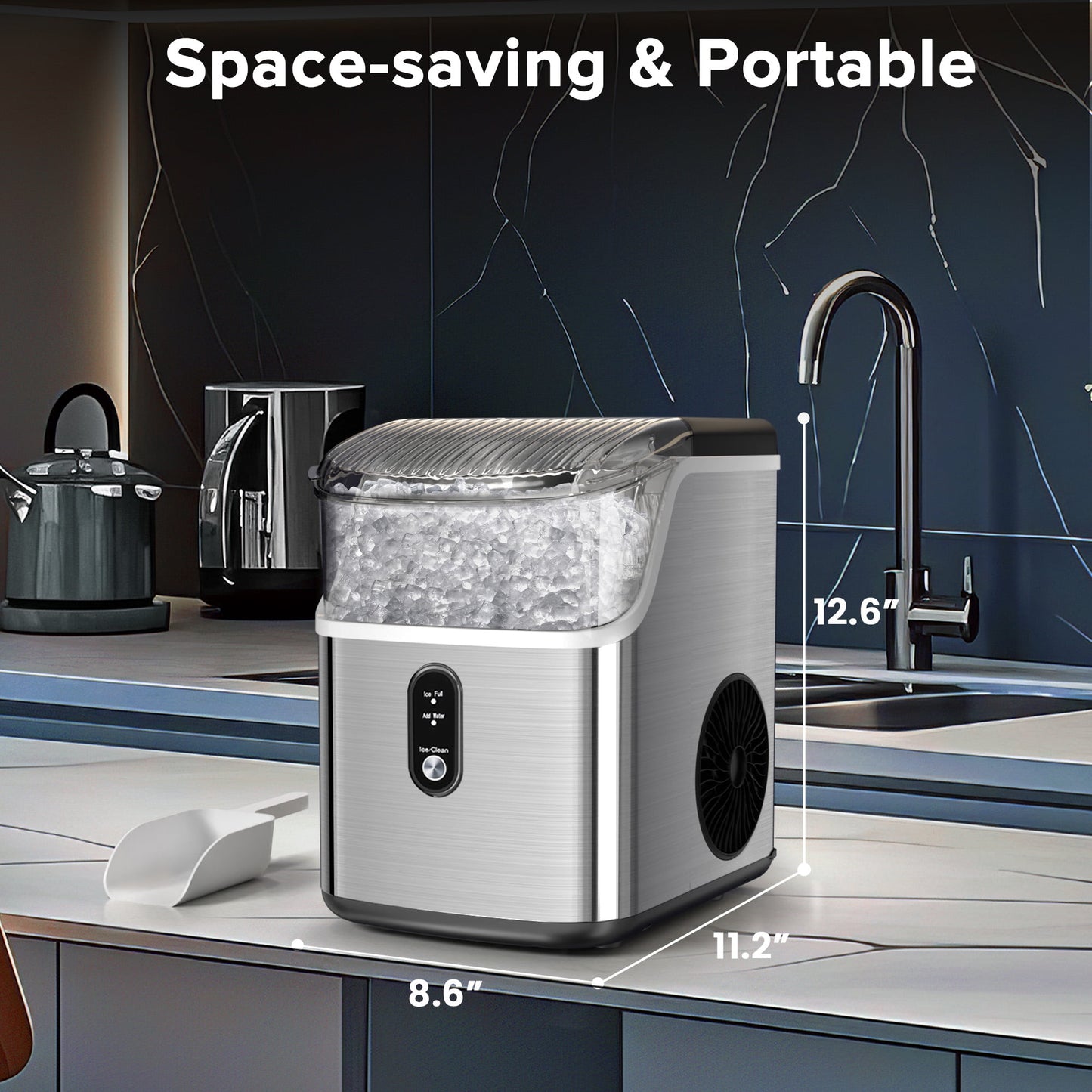 Nugget Ice Maker Countertop, Pebble Ice Maker Machine with 35Lbs/24H Soft Ice, Self-Cleaning, for Home/Kitchen/Office (Silver)