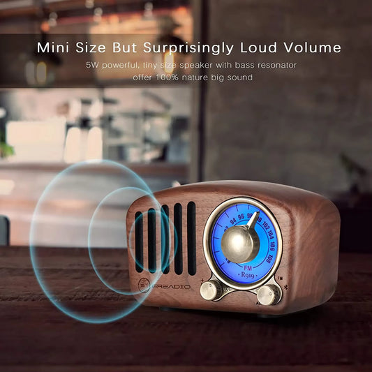 Radio Retro Bluetooth Speaker Walnut Wooden FM Radio with Old Fashioned Classic Style Support TF Card & MP3 Player Loud Volume