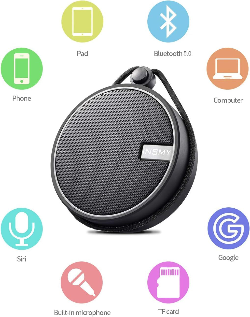 C12 IPX7 Waterproof Shower Bluetooth Speaker, Portable Small Speaker, Speakers Bluetooth Wireless Loud Clear Sound Support TF Card Suction Cup for Kayak Canoe Beach Gift (Black)
