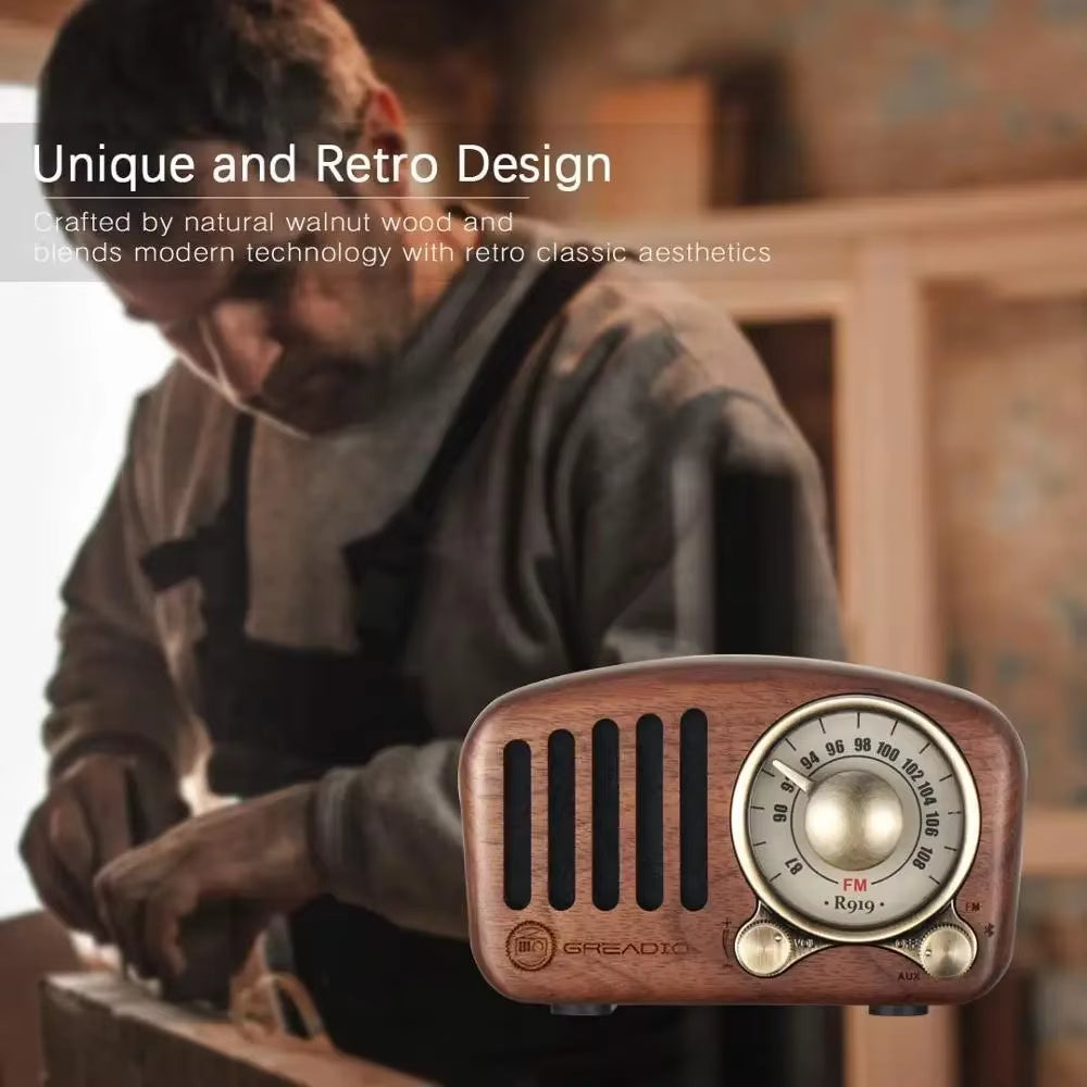 Radio Retro Bluetooth Speaker Walnut Wooden FM Radio with Old Fashioned Classic Style Support TF Card & MP3 Player Loud Volume