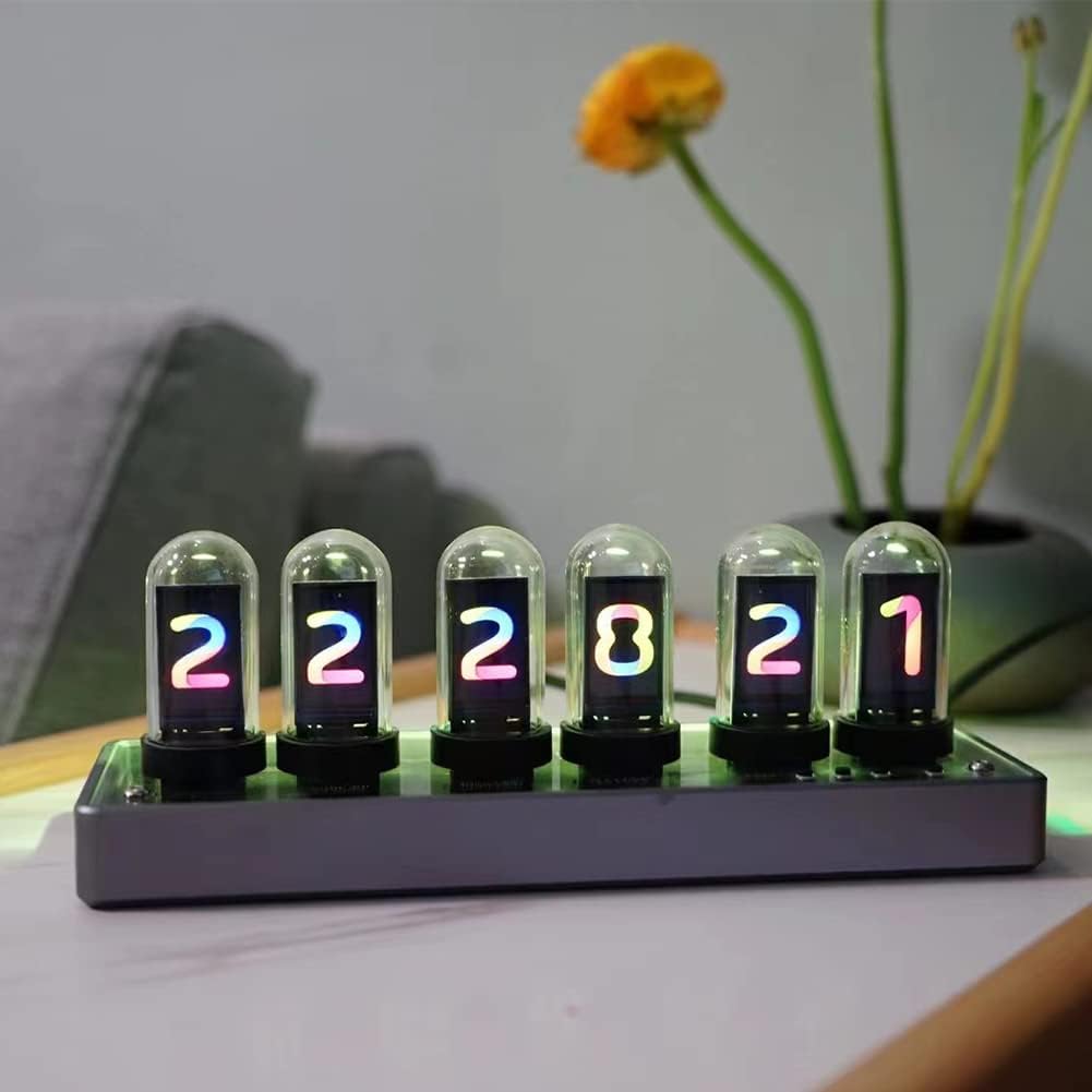 Stunning IPS Nixie Tube Clock: DIY Digital Design with 6-Bit LCD, 12/24 Hour Modes, RGB Backlight - Perfect for Home Decor & Unique Gifts!