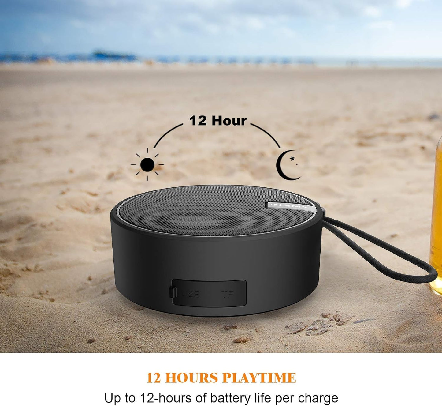C12 IPX7 Waterproof Shower Bluetooth Speaker, Portable Small Speaker, Speakers Bluetooth Wireless Loud Clear Sound Support TF Card Suction Cup for Kayak Canoe Beach Gift (Black)