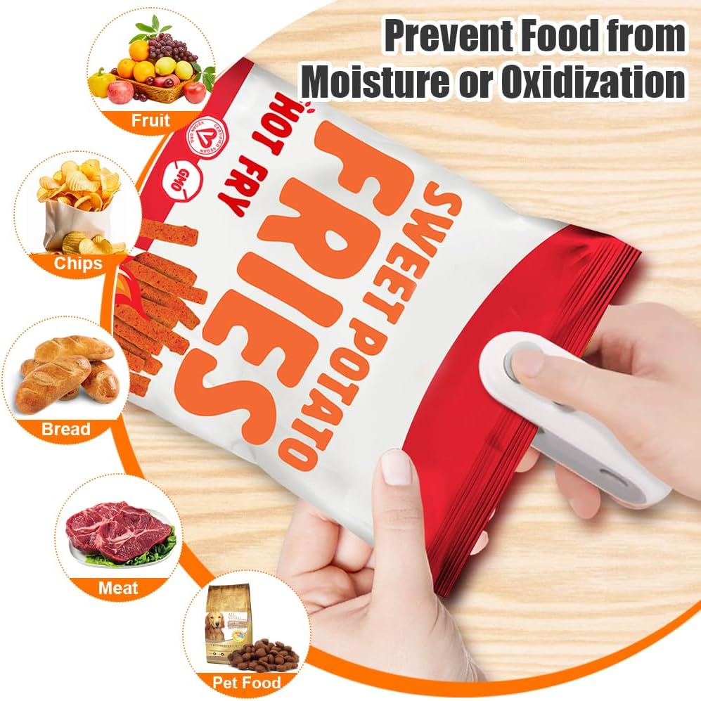 Mini Bag Sealer, 2 in 1 USB Rechargeable Bag Sealers Heat Seal Cutter, Handheld Chip Bag Sealer, Portable Resealer Machine for Plastic Bags Food Storage Snacks Freshness
