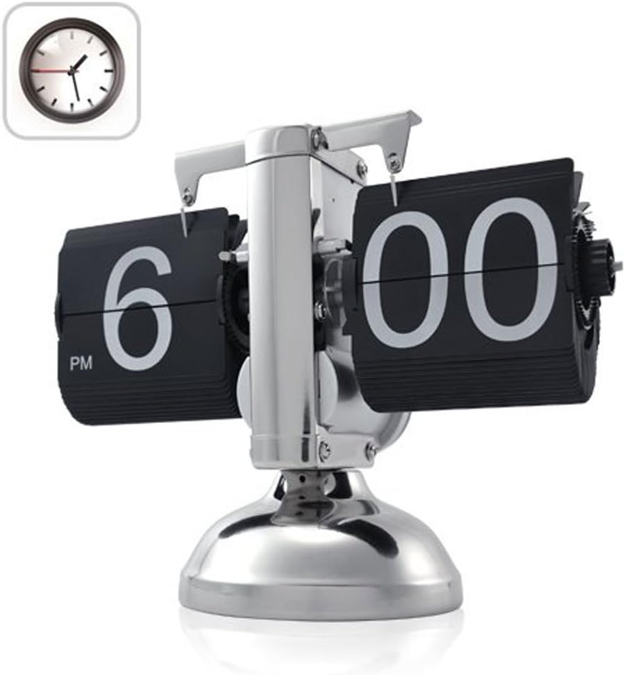 Retro Digital Flip down Clock -Battery Powered Internal Gear Operated Clock for Home & Office Décor -Black