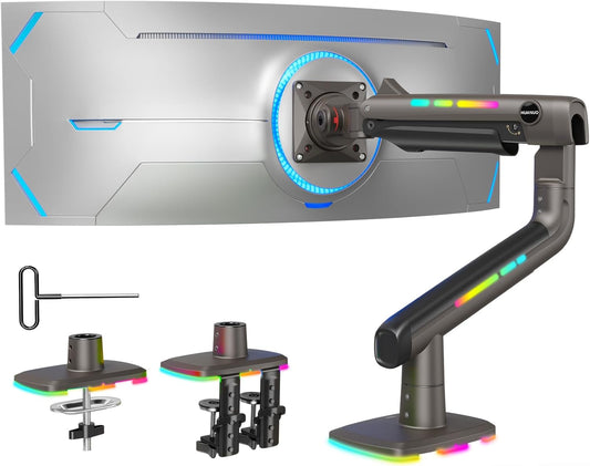 Heavy‑Duty RGB Monitor Mount – Fully Adjustable Arm for Ultrawide Screens up to 57", Supports 44 lbs, C‑Clamp & Grommet Base, VESA 100×100mm