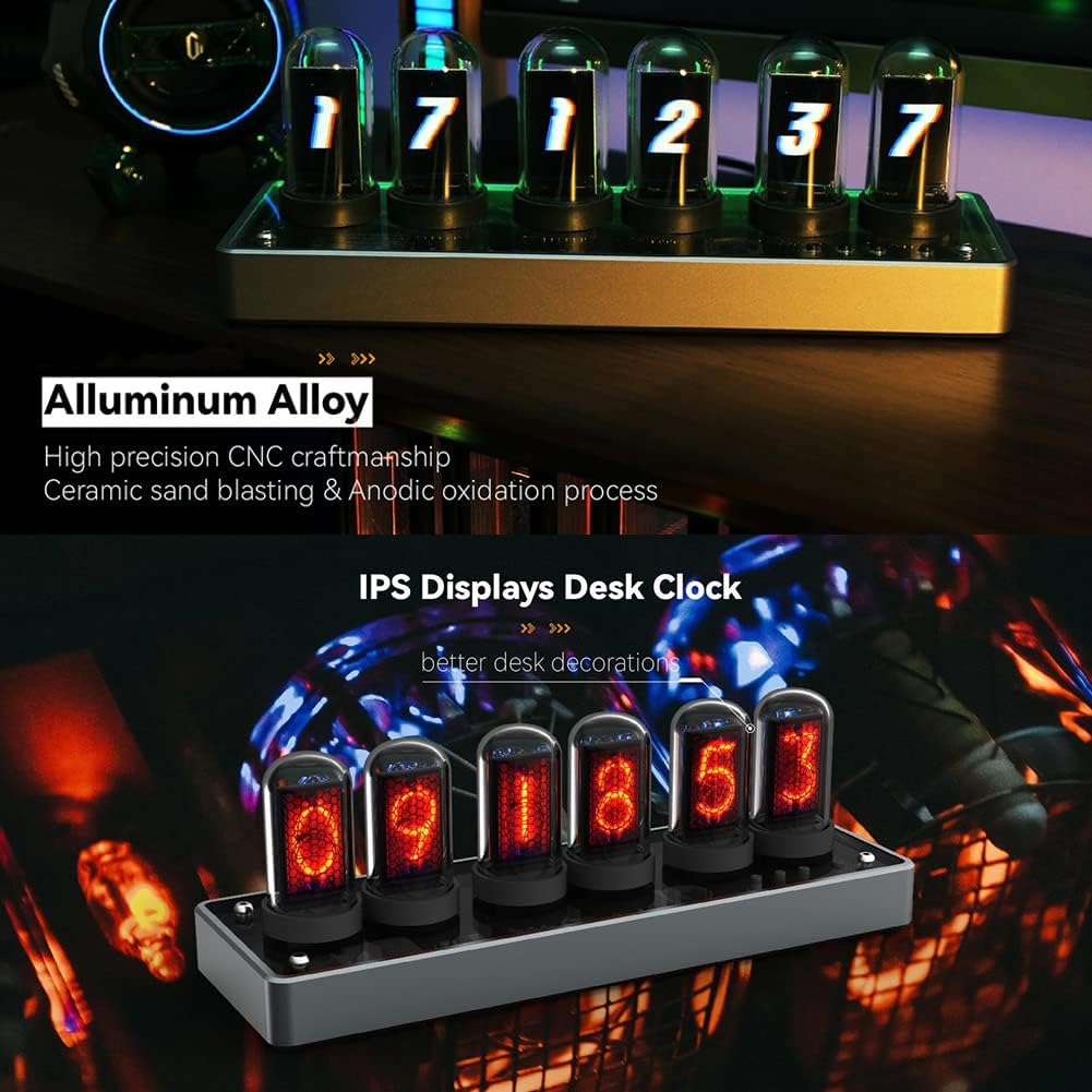 Stunning IPS Nixie Tube Clock: DIY Digital Design with 6-Bit LCD, 12/24 Hour Modes, RGB Backlight - Perfect for Home Decor & Unique Gifts!