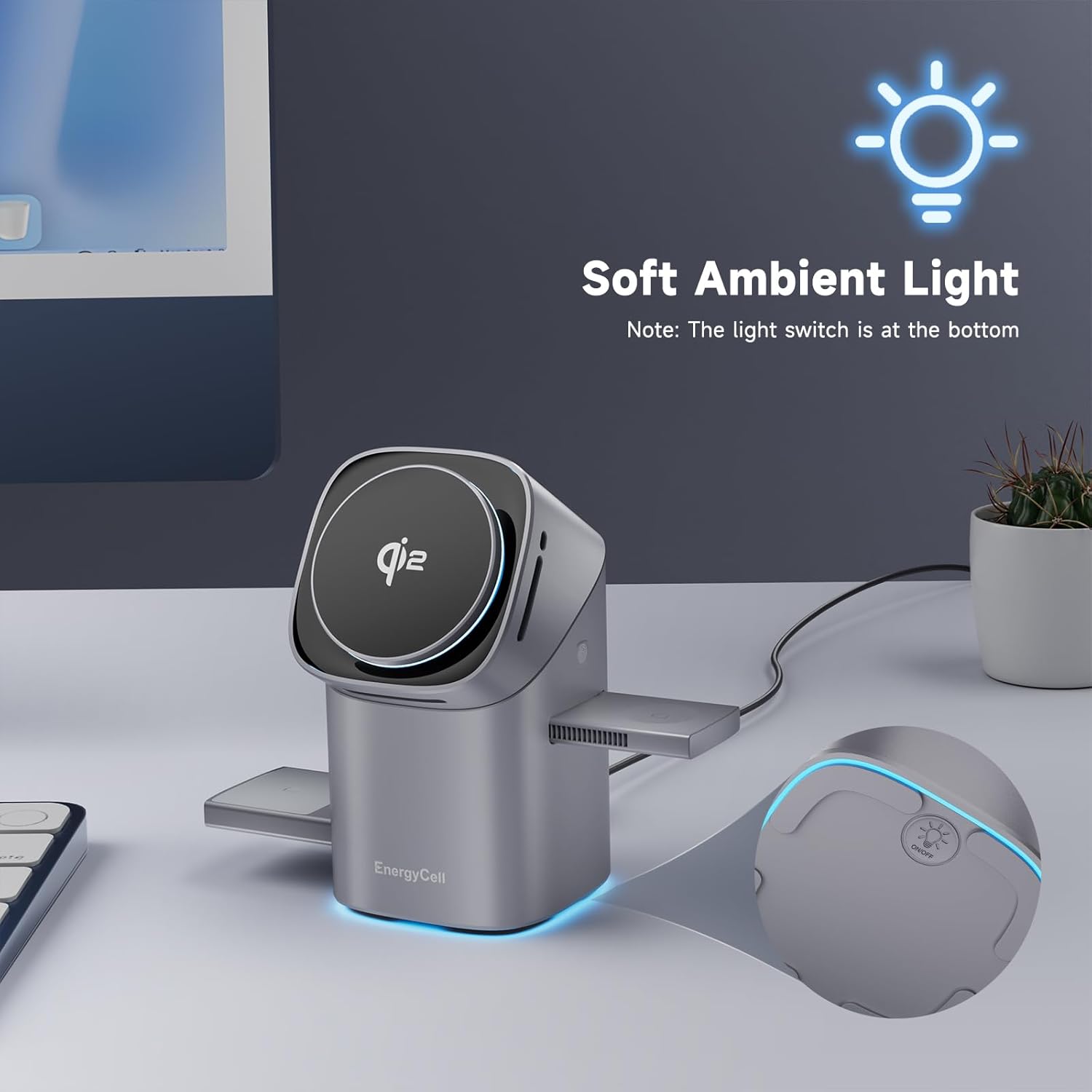 Rotating Wireless Charger, Qi2 Certified 2X Faster 15W for Iphone Charging Station 16/15/14/13/12, Apple Watch, Airpods, 3 in 1 Charging Station Apple Magnetic with Heat Dissipation, Grey