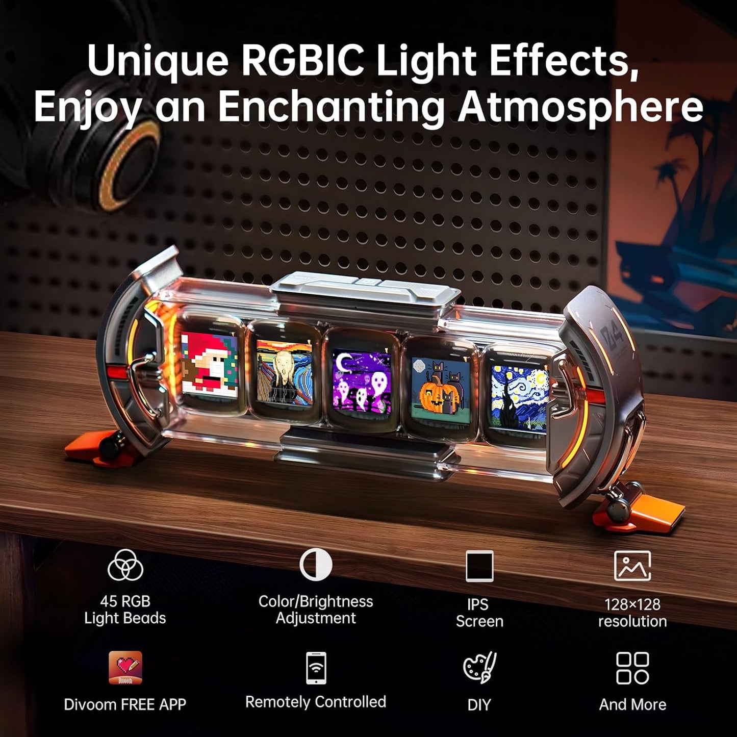 Times Gate - Cyberpunk Gaming Setup Digital Clock with Smart APP Control, Wifi Connect, RGB LED Display, Personalized Dashboard, Pixel Art for Gaming Room & Office Decor(Sliver)