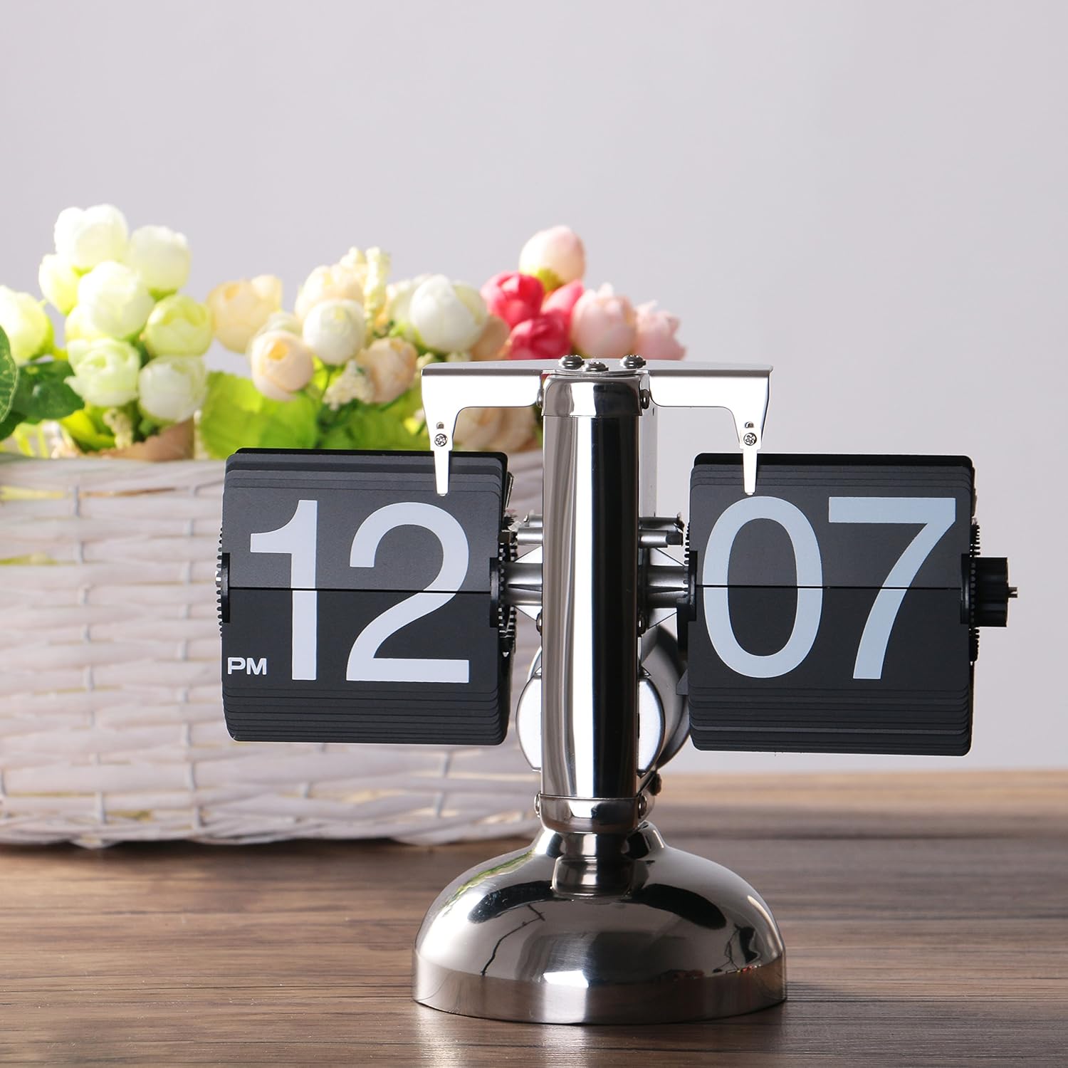 Retro Digital Flip down Clock -Battery Powered Internal Gear Operated Clock for Home & Office Décor -Black