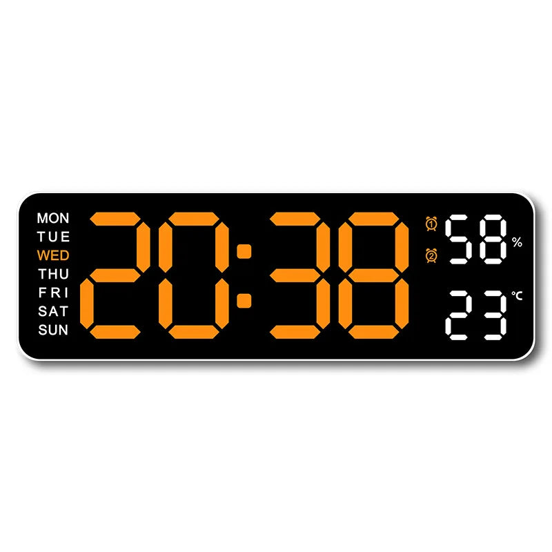 USB Powered Large Digital Wall Clock 9 Inch Temperature Humidity Week Auto Dimmer Table Clock Electronic LED Alarm Clock 12/24H