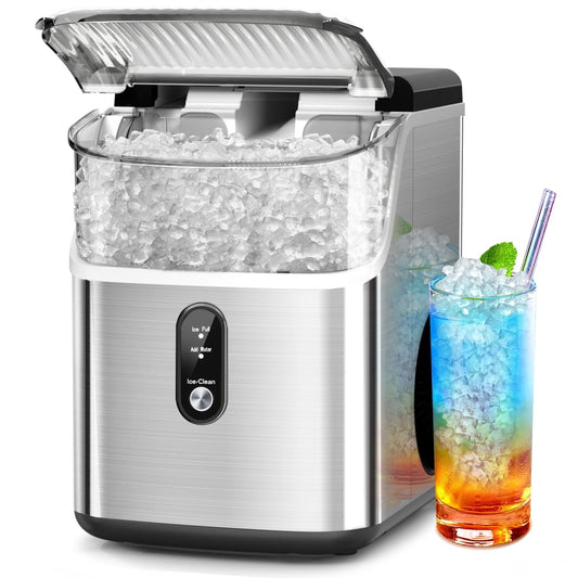 Nugget Ice Maker Countertop, Pebble Ice Maker Machine with 35Lbs/24H Soft Ice, Self-Cleaning, for Home/Kitchen/Office (Silver)