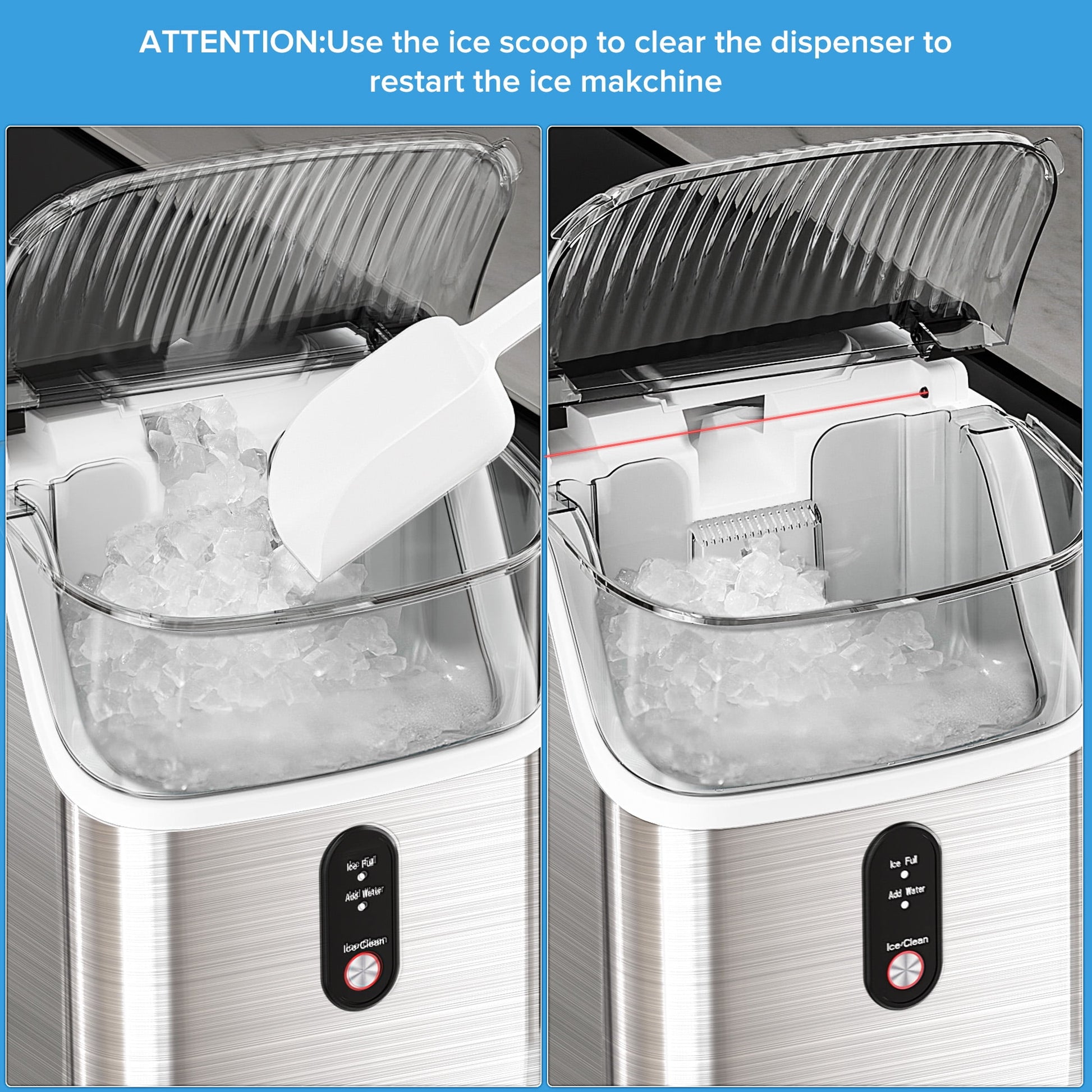 Nugget Ice Maker Countertop, Pebble Ice Maker Machine with 35Lbs/24H Soft Ice, Self-Cleaning, for Home/Kitchen/Office (Silver)